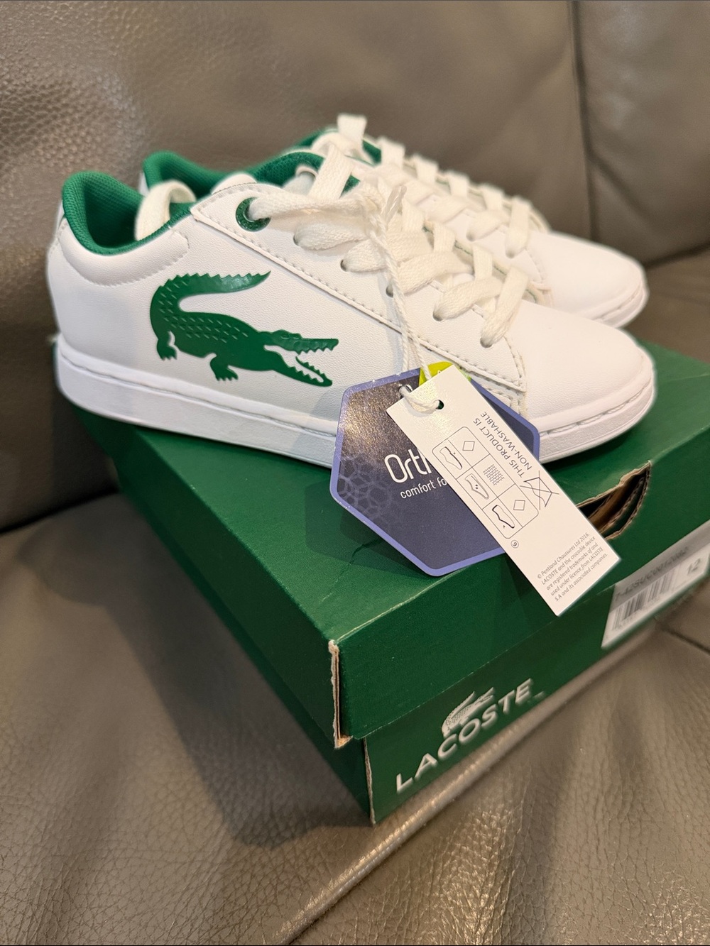 Lacoste Kids White Sneakers with Green Crocodile Logo